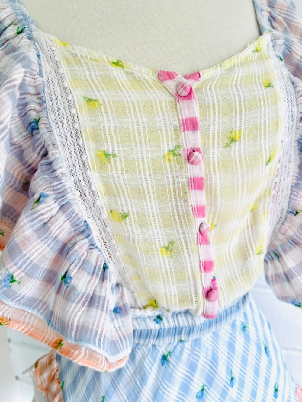LOVESHACK FANCY Leon Ruffled Mini Dress in Mixed Check - S - Picture 5 of 14